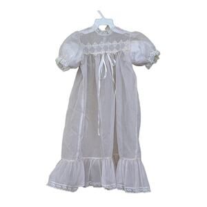 Madonna white dotted swiss christening gown, delicate, sheer, baptism, vintage